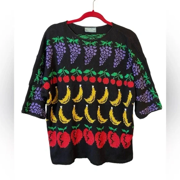 Vintage French Rags Hand-Loomed Fruit Crew Neck Sweater - Picture 5 of 16
